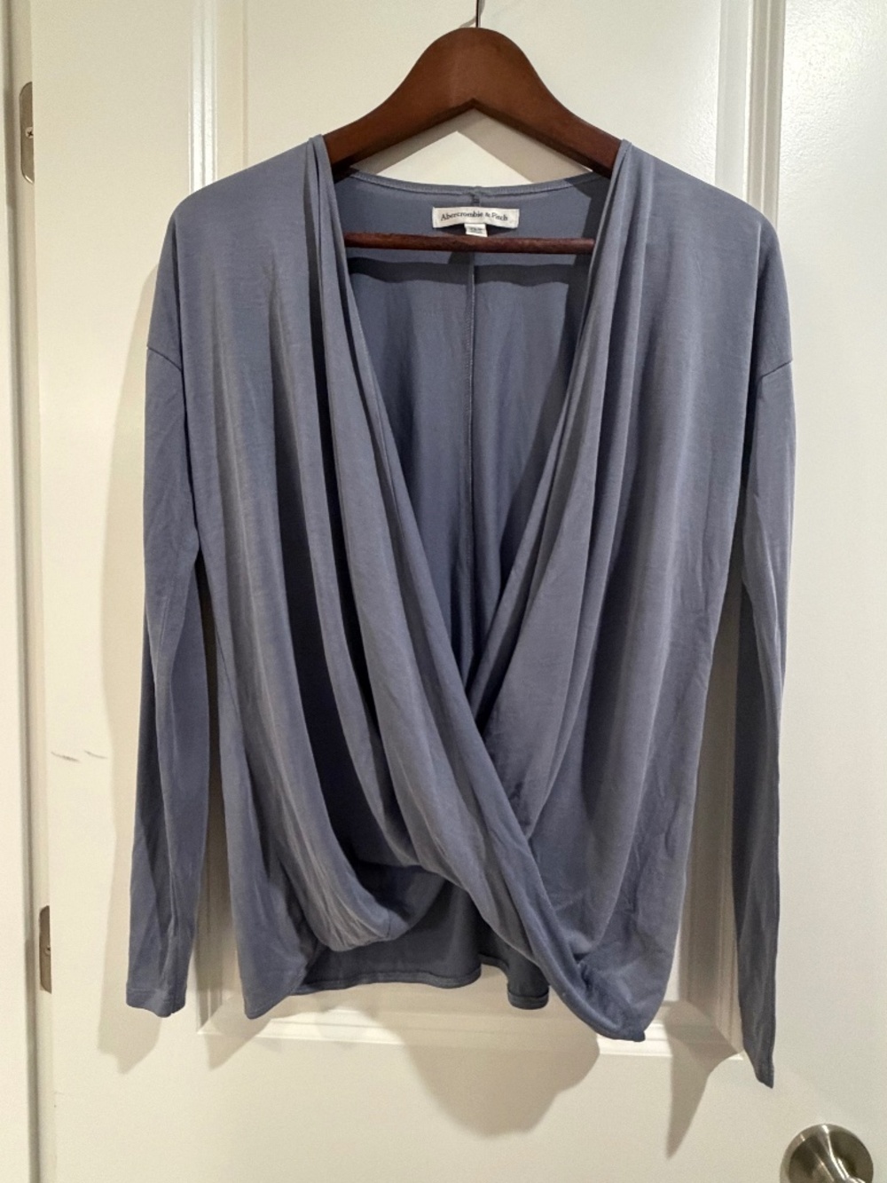 Abercrombie & Fitch Gray Blue Faux Wrap Long Sleeve Top - XS